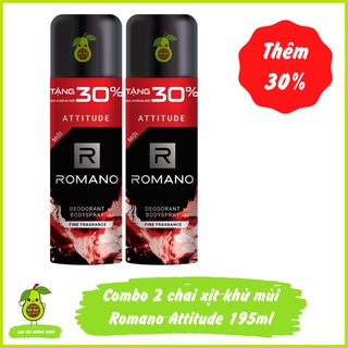 Combo 2 chai xịt khử mùi Romano Attitude 195ml - Xịt ngăn mùi toàn thân hương nước hoa kháng khuẩn ngăn mồ hôi