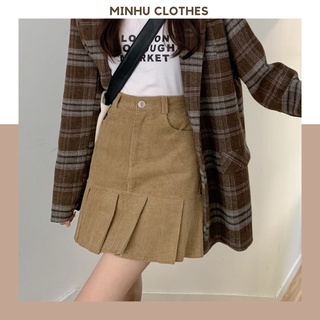 Chân váy ngắn xếp ly chữ a nhung tăm ulzzang Hàn Quốc - CV09