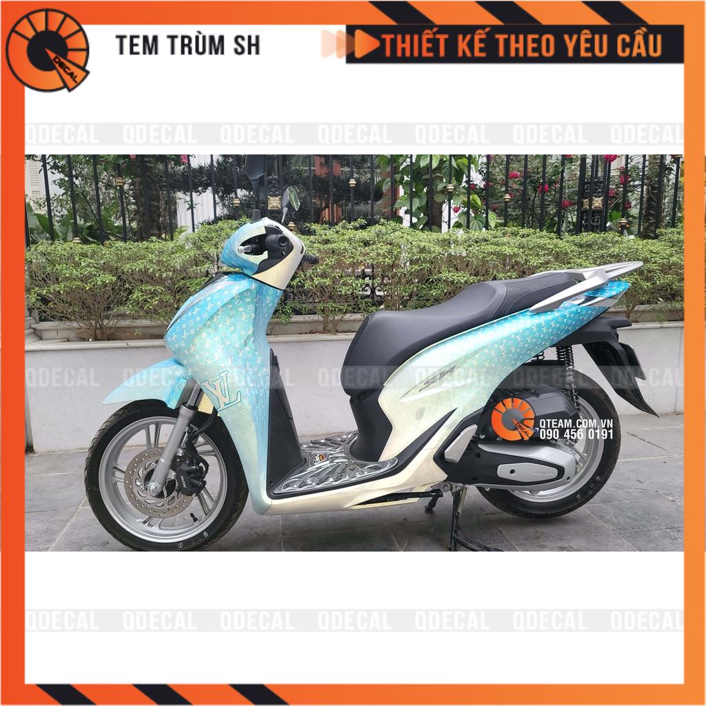 Tem trùm SH LV decal 3 lớp xanh trắng/bạc sang trọng thiết kế theo yêu cầu