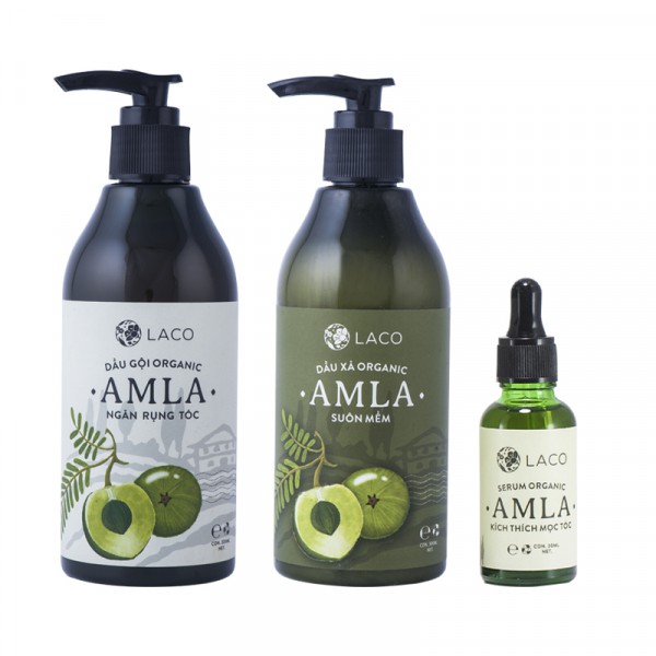 Bộ ba sản phẩm Dầu gội – Dầu xả – Serum Amla Laco chống rụng kích thích mọc tóc