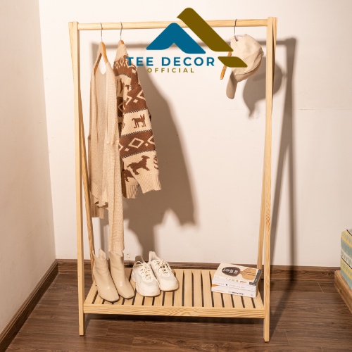 Kệ treo quần áo chữ A 1 tầng gỗ thông cao cấp - Giá treo quần áo decor chống mối mọt chịu tải - BH 12T Tê Decor Official