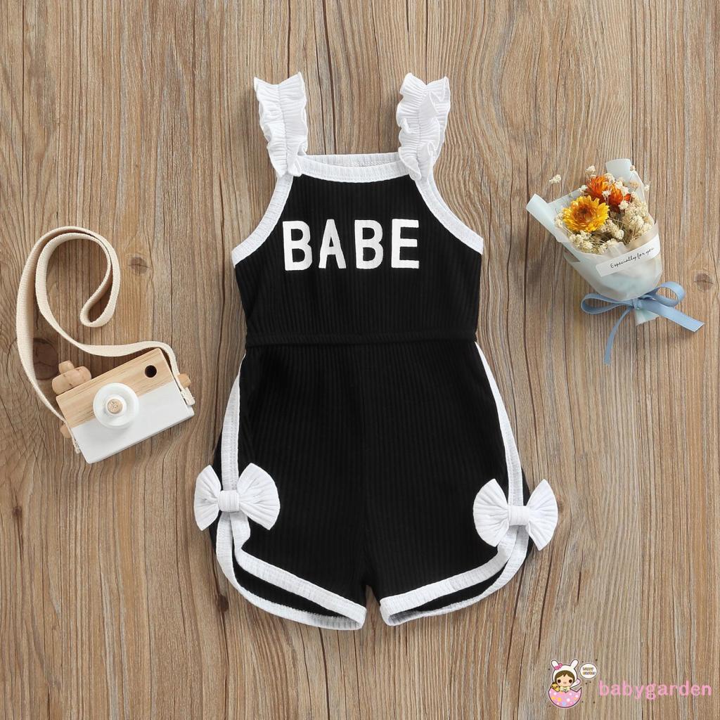 Bộ áo liền quần không tay phối ren đính nơ eo cao thời trang mùa hè cho bé gái