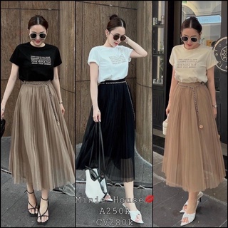Chân váy lưới kèm đai xích tiểu thư, chân váy midi dáng dài hàng quảng châu siêu xinh