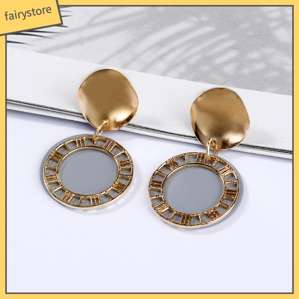 Hoa Tai Dáng Dài Mặt Hình Chữ Số La Mã Cá Tính Cho Nữ