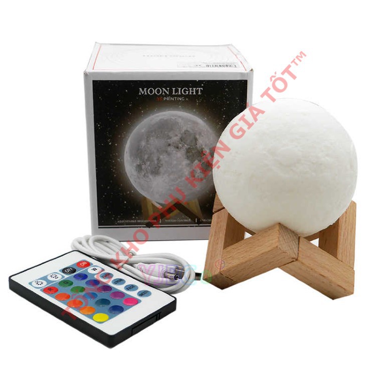 Đèn ngủ mặt trăng Moonlight 3D; đủ màu size 10cm, 12cm, 15cm, 18cm, 20cm có điều khiển, tặng đế gỗ, dây sạc