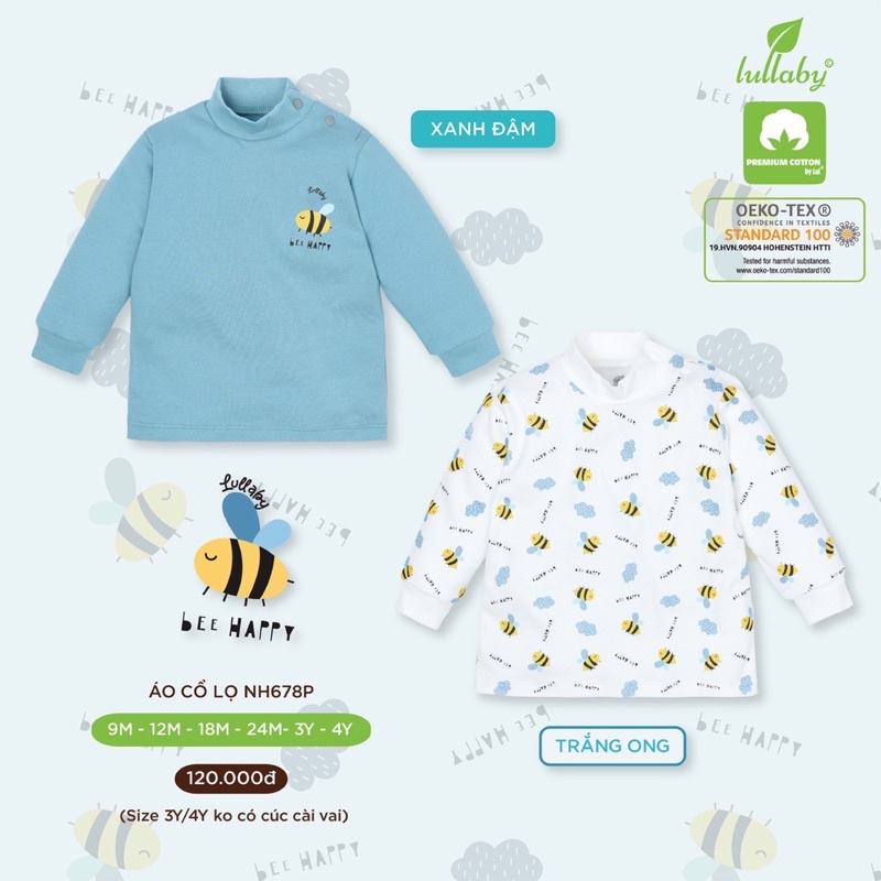 Áo cổ lọ 3 phân cotton dày Lullaby bé trai, bé gái mẫu mới 2021(9m-4y)