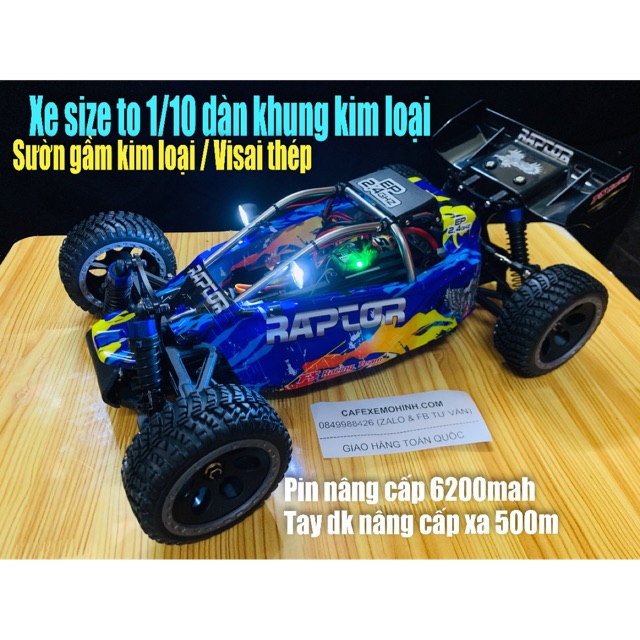 Xe điều khiển Buggy Raptor Blue size to 1/10 khung sườn kim loại pin 6200mah chạy xa 500m tốc độ cao