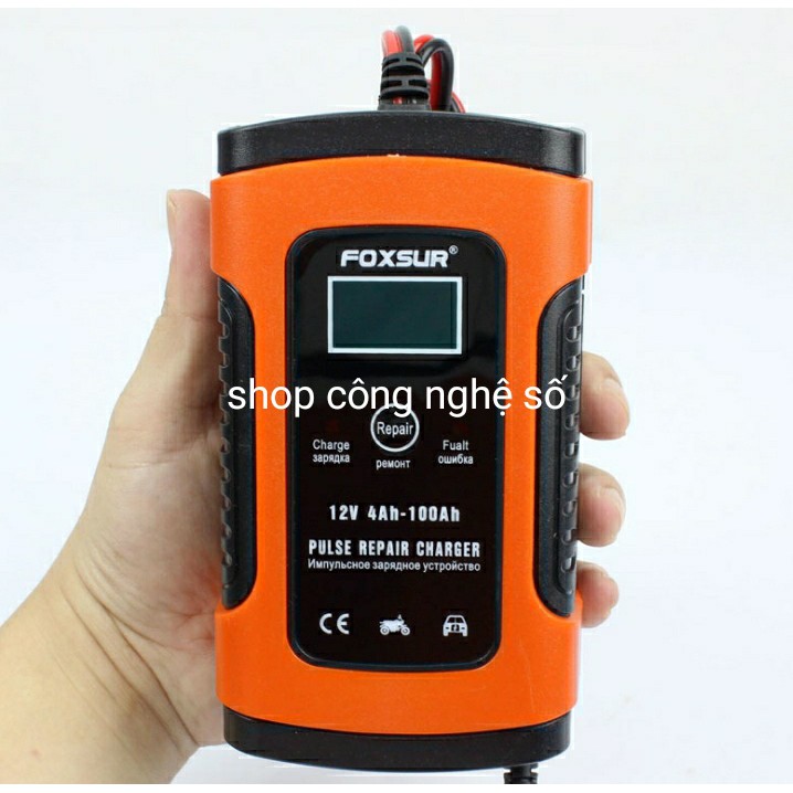 FOXSUR 12V 5A sạc bình ắc quy ô tô xe máy tự ngắt khi đầy chức năng bảo dưỡng phục hồi ắc quy bằng khử sunfat