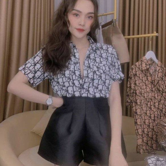 Áo sơ mi in chữ họa tiết Tay Ngắn cao cấp