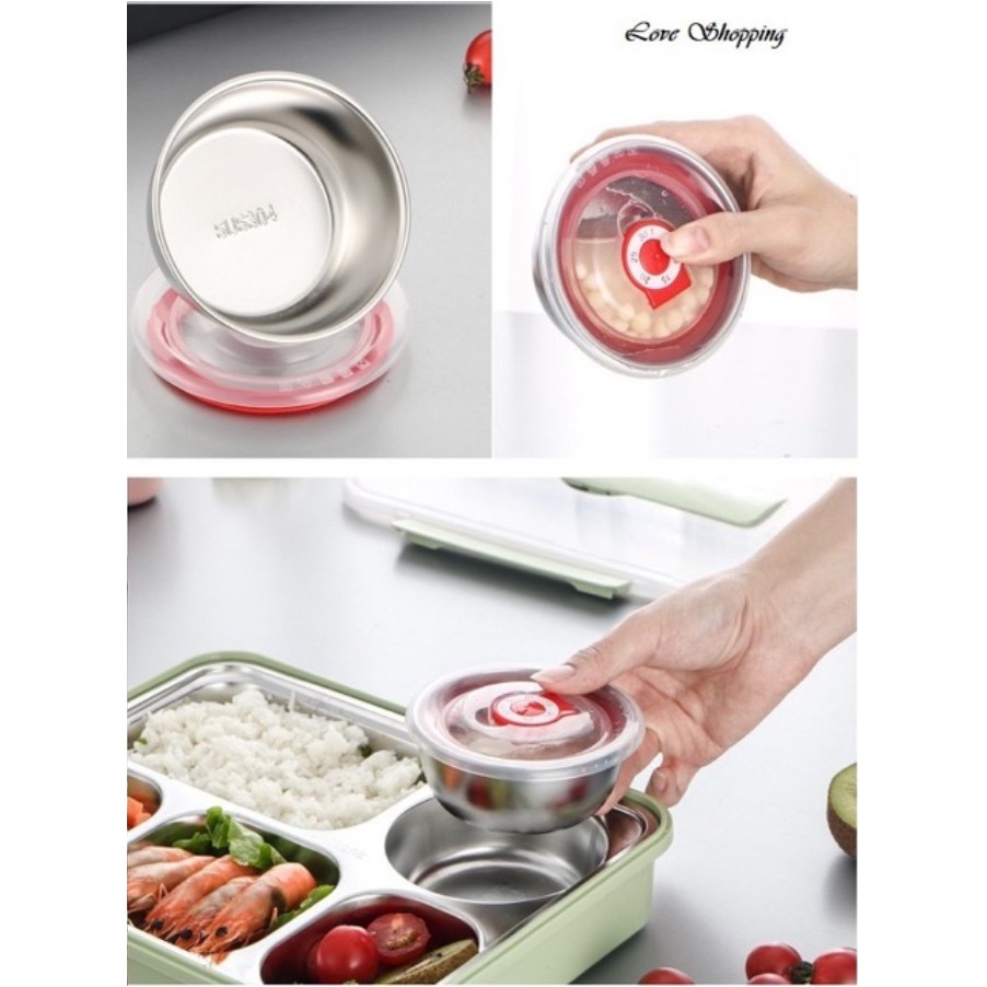 HỘP CƠM VĂN PHÒNG BẰNG INOX 304 Có 5 NGĂN CÓ NẮP ĐẬY LUNCH BOX SIÊU ĐẸP TIỆN LỢI MẪU 2020 - TẶNG KÈM ĐŨA VÀ THÌA