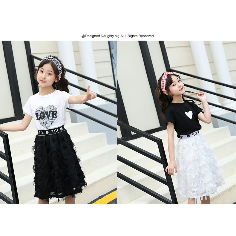 Set Bộ Đồ Bé Gái TiTiKids Áo Phông Váy Lông Vũ Cao Cấp