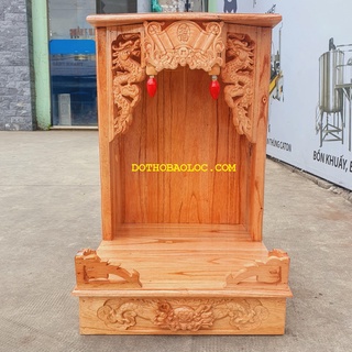Bàn thờ thần tài ông địa gỗ xoan đào ngang 38cm hai màu đỏ và vàng