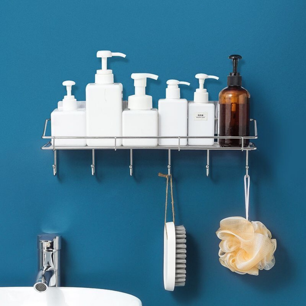 Kệ Để Đồ Nhà Bếp, Giá Để Gia Vị Phòng Bếp Kèm 6 Móc Treo Đồ Đa Năng