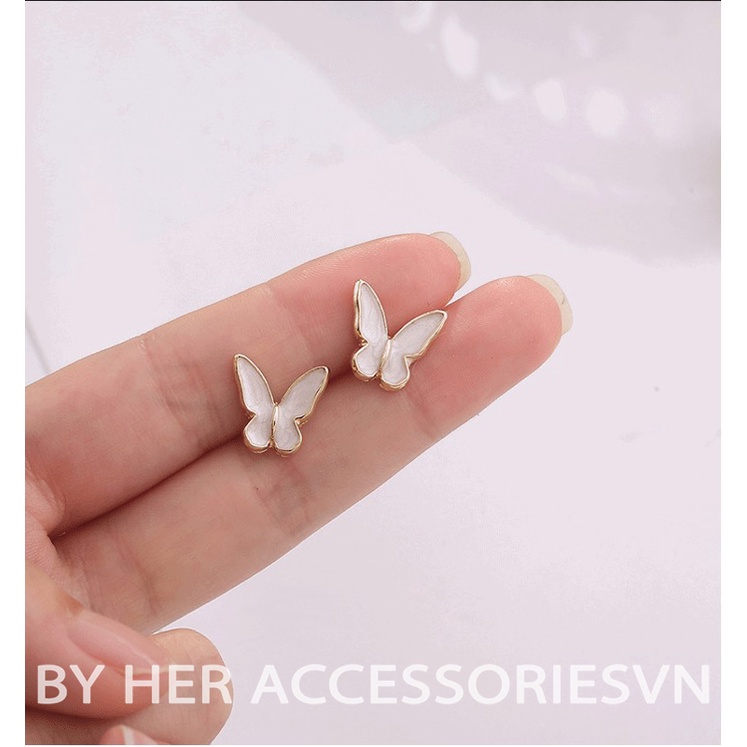 Bông tai hình bướm khảm đá sà cừ đơn giản, khuyên tai bướm chuôi bạc 925 Her Accessories H91