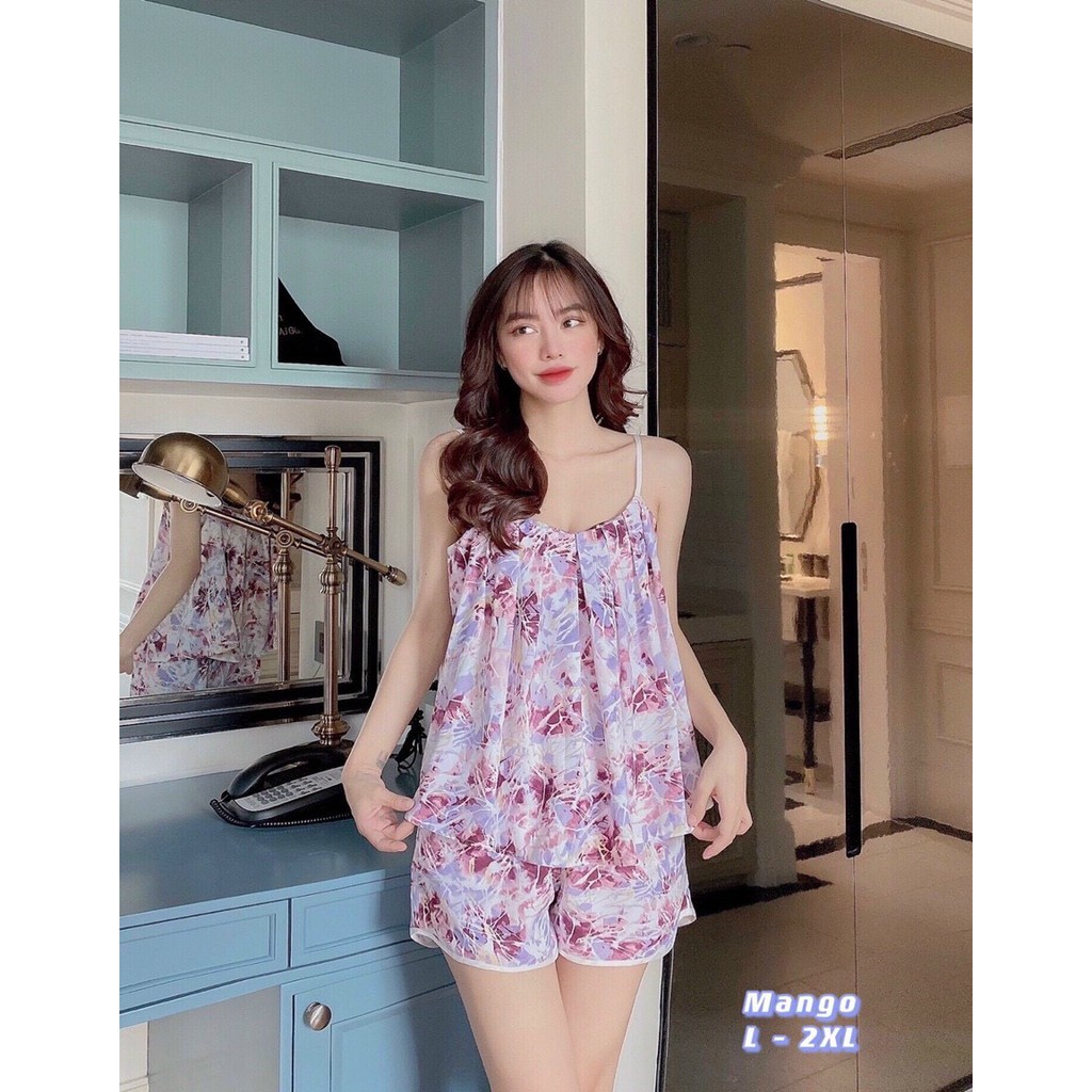 bộ mặc nhà lụa, bộ ngủ 2 dây cực dễ thương, chất lụa mango mềm mát | BigBuy360 - bigbuy360.vn