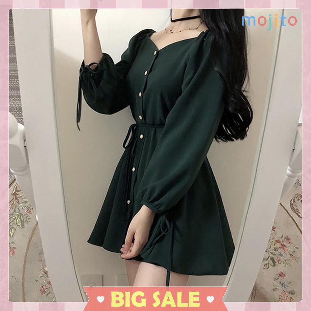 Đầm Xòe Trễ Vai Phong Cách Vintage Xinh Xắn Cho Nữ