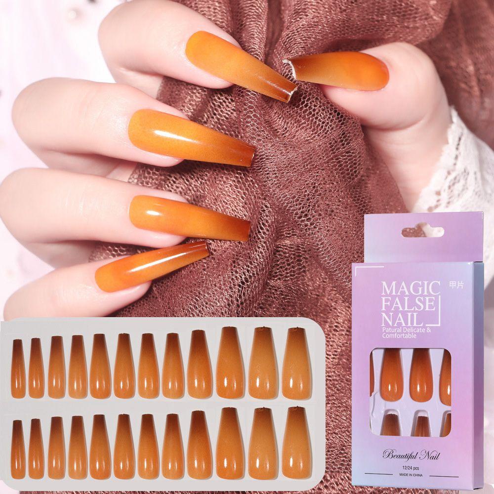 ❈BEAUTY❈ 24pcs/Set Detachable Fake Nails Acrylic Full Cover False Nail Tips Long Coffin DIY Manicure Ballerina Beauty Tools Gradient Colorful