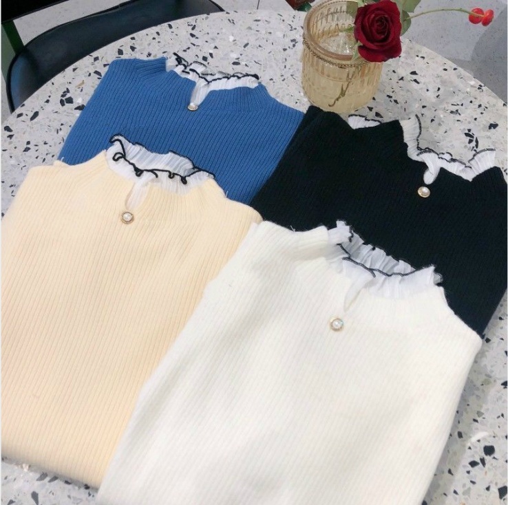 Áo sweater khâu vải mỏng giữ ấm tay dài mặc chui đầu dành cho nữ