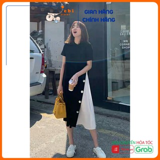 Váy bầu suông - đầm bầu đẹp màu đen phối vạt trắng hàng thiết kế có size HD25 - Jebi