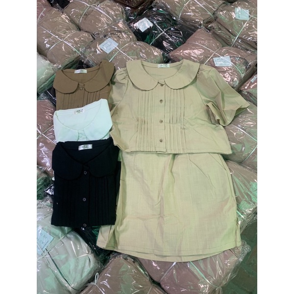 Set váy cổ sen xếp ly + chân váy chữ A . Ảnh và video thực tế | BigBuy360 - bigbuy360.vn