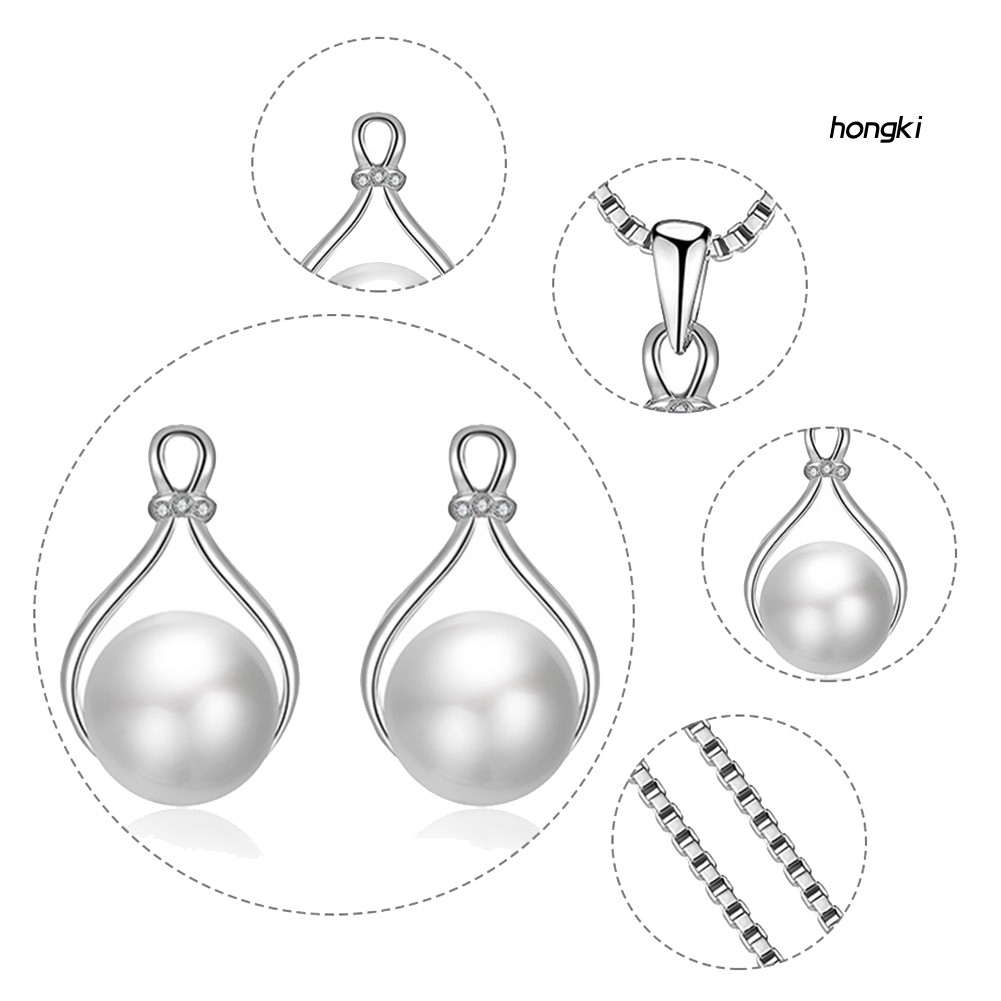 (Hàng Mới Về) Bộ vòng cổ + Bông Tai Đính Ngọc Trai Giả Hình Giọt Nước