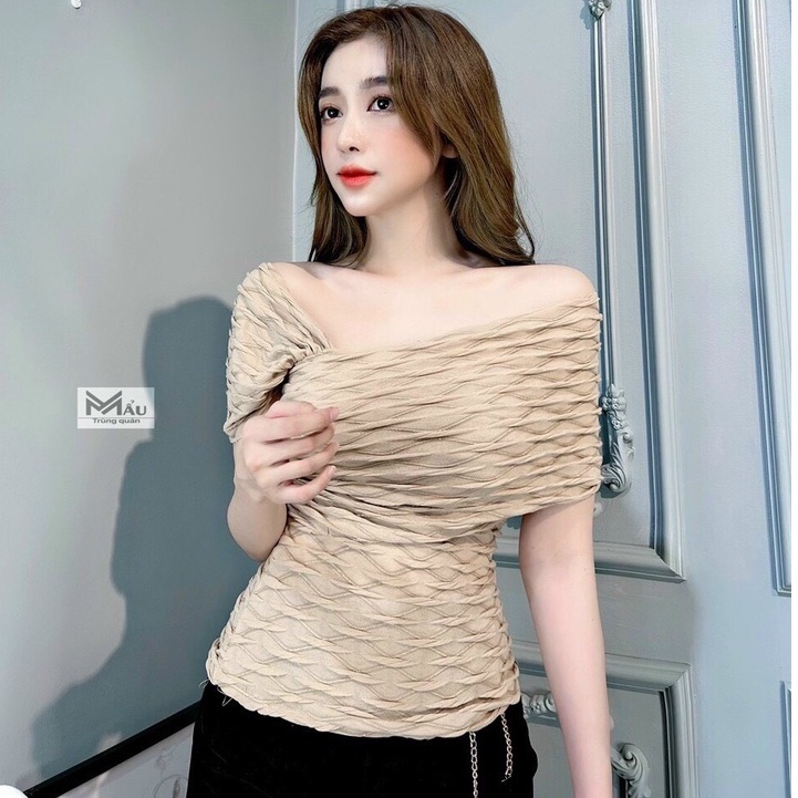 Áo lệch vai cực sexy cho nữ   Hàng L1  - Áo kiểu nữ croptop lụa trễ vai nhúng bệt vai - Áo kiểu nữ nhúng vai