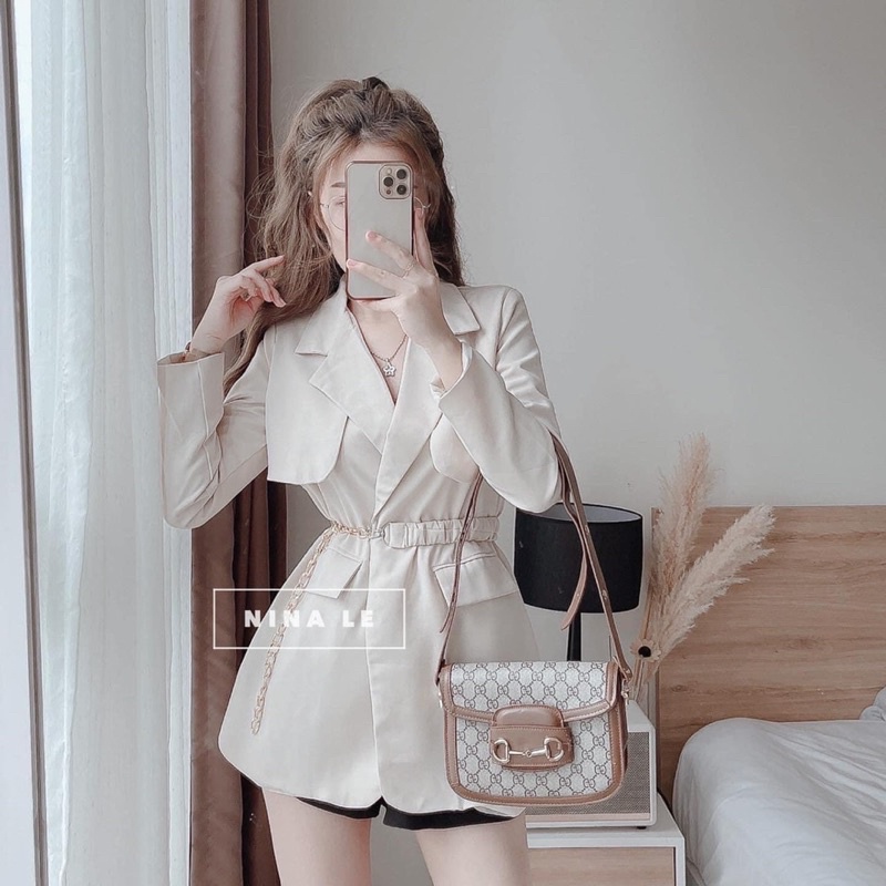 Áo khoác ngắn cổ vest kèm đai 4 màu | BigBuy360 - bigbuy360.vn