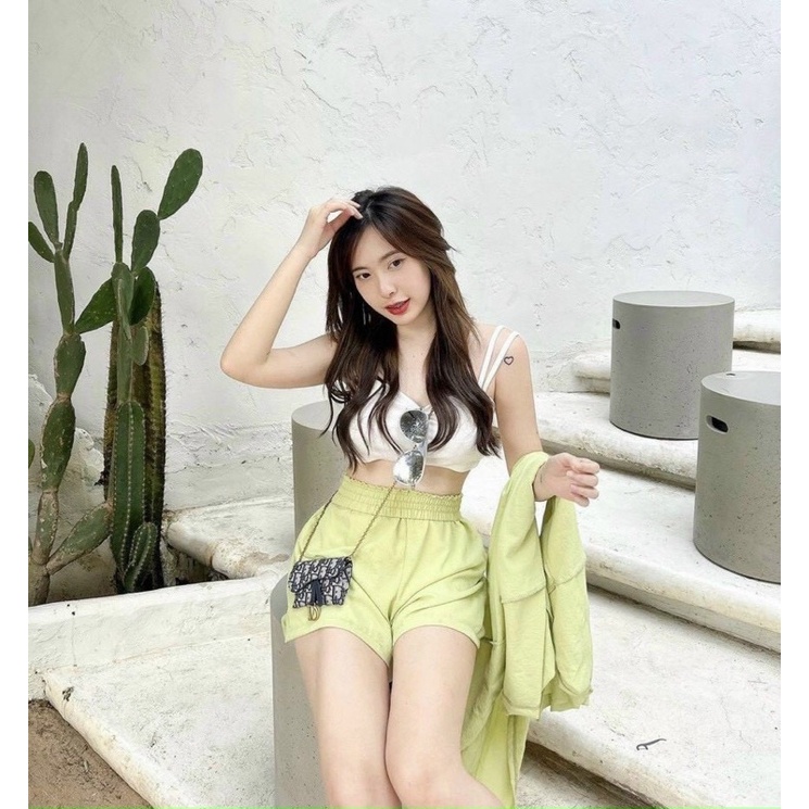 SET 3 MÓN XANH LÁ : KHOÁC SƠ MI TAY NGẮN + ÁO 2S  TRẮNG + SHORT ✨✨