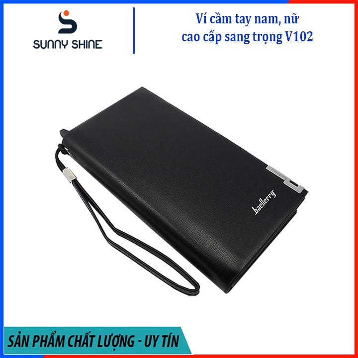Ví cầm tay dài Baellerry nữ, nam da PU phối da bò dáng đứng cao cấp đen, nâu, dự tiệc sang trọng vừa điện thoại V102 | BigBuy360 - bigbuy360.vn