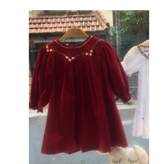 Váy smock nhung đỏ