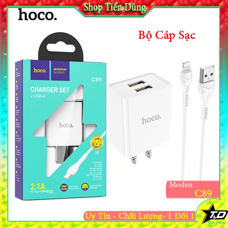 Bộ củ sạc hoco C89 2 cổng usb kèm dây sạc có các loại chân micro lightning và type-c