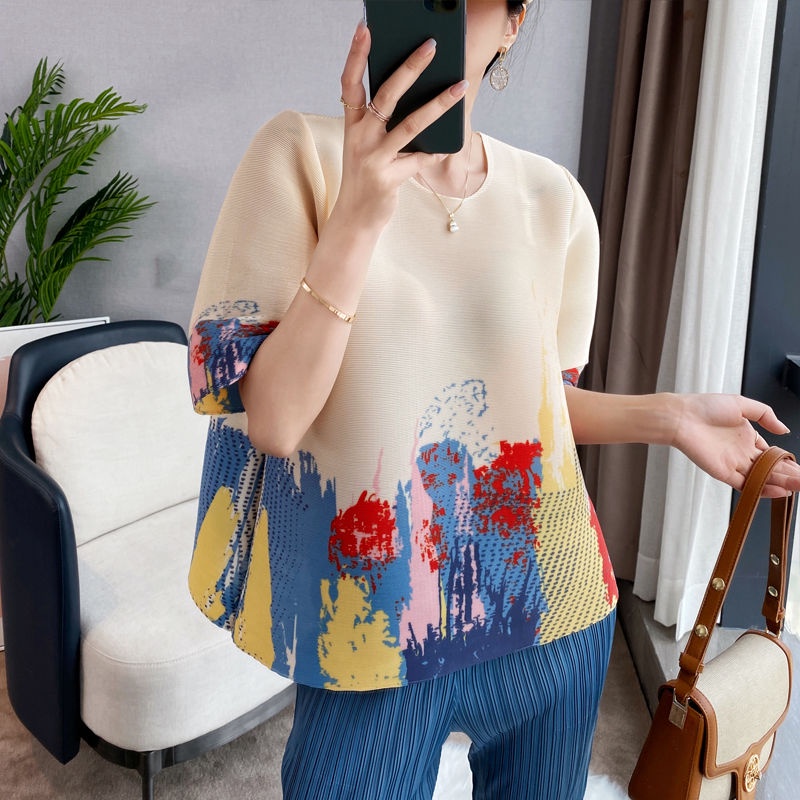 Áo Thun Dáng Rộng Tay Ngắn Xếp Ly Thoải Mái Thời Trang Mùa Hè 2022 Mới Cho Nữ