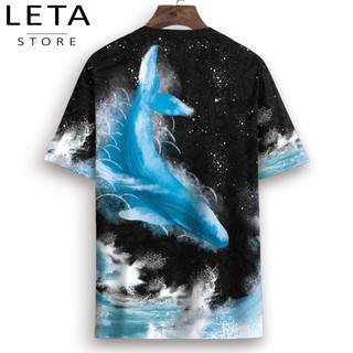 Áo Phông Nam In Hình 3D Cá Voi Xanh Ngắn Tay Không Cổ - HE06