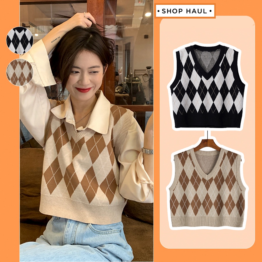 Áo gile nữ len hàn quốc, ghi lê  quả trám cho nữ Shop Haul - AG-G02