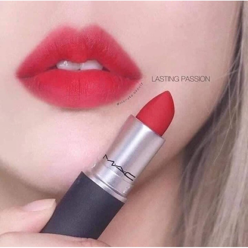 (Hàng Mỹ 🇺🇸) sẵn- SON MAC POWDER KISS LIPSTICK MÀU 315 PASSION ĐỎ HỒNG SAN HÔ