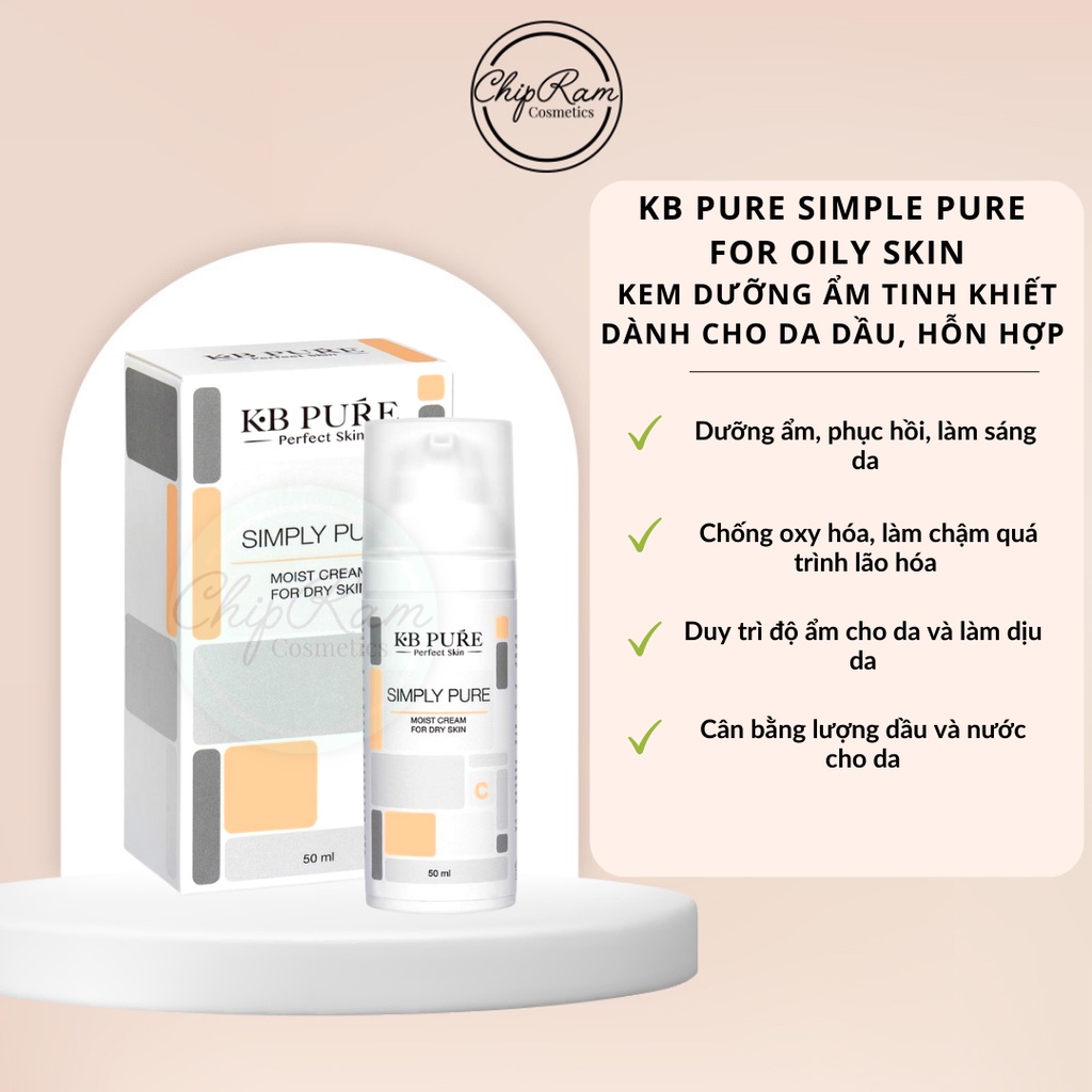 KB SIMPLE PURE FOR OILY SKIN KEM DƯỠNG ẨM TINH KHIẾT DÀNH CHO DA DẦU, HỖN HỢP KB PURE 50ml