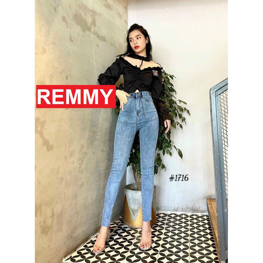 QUẦN JEAN NỮ CẠP CAO XANH TRƠN CO GIÃN ÔM BODY KJ1716 REMMYSHOP