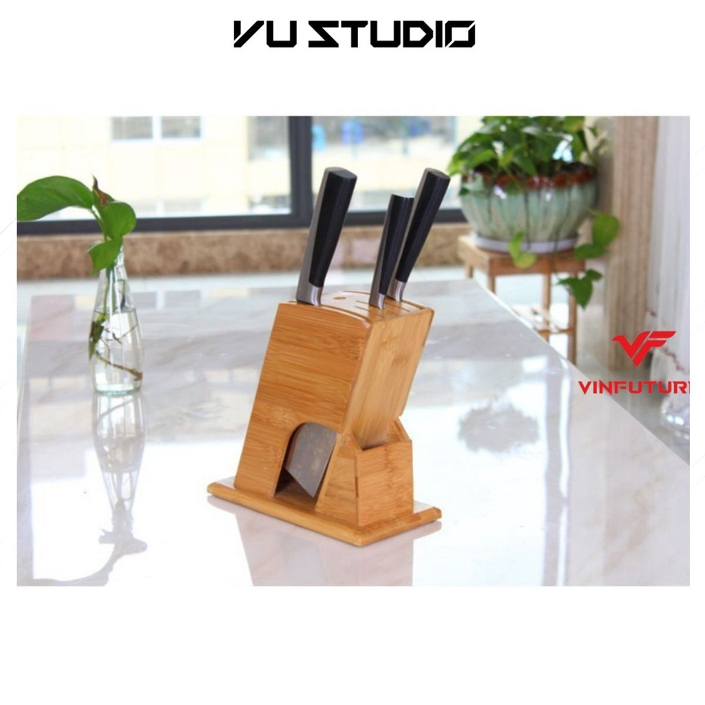✔️ Ống Cắm Dao - Đũa Hình Chữ Nhật Nghiêng Làm Bằng Gỗ Tre Tự Nhiên, Thiết Kế Hiện Đại Tỉ Mỉ