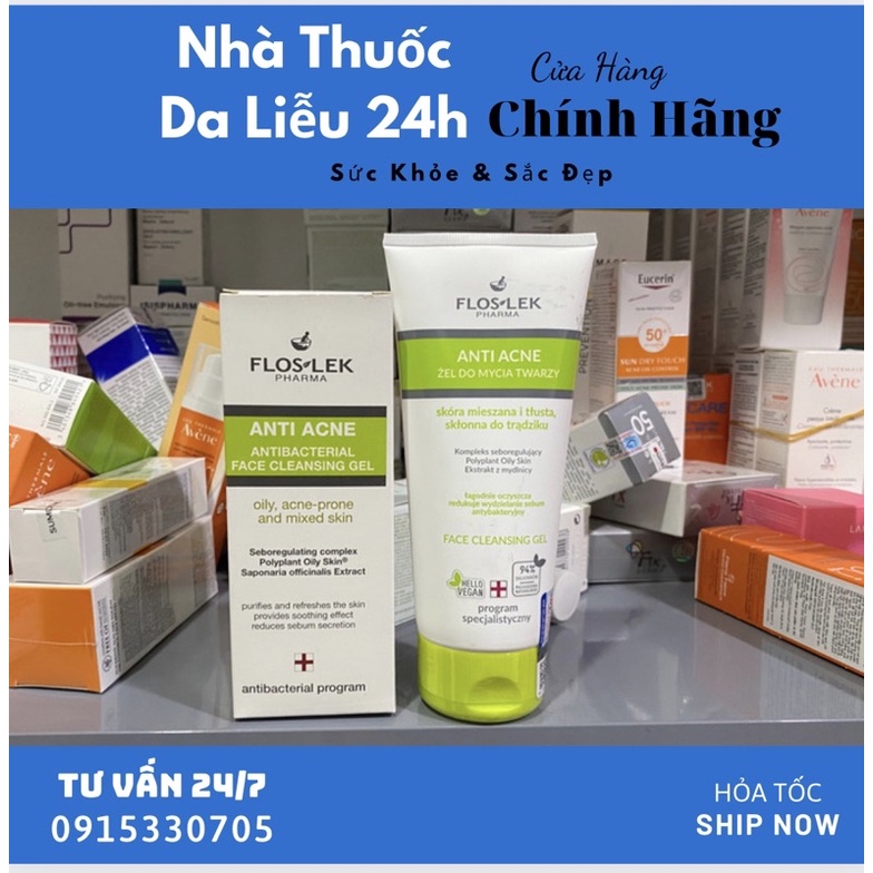 Floslek Sữa Rửa Mặt Dạng Gel Cho Da Nhờn Mụn Anti Acne Bacterial Face Cleansing Gel