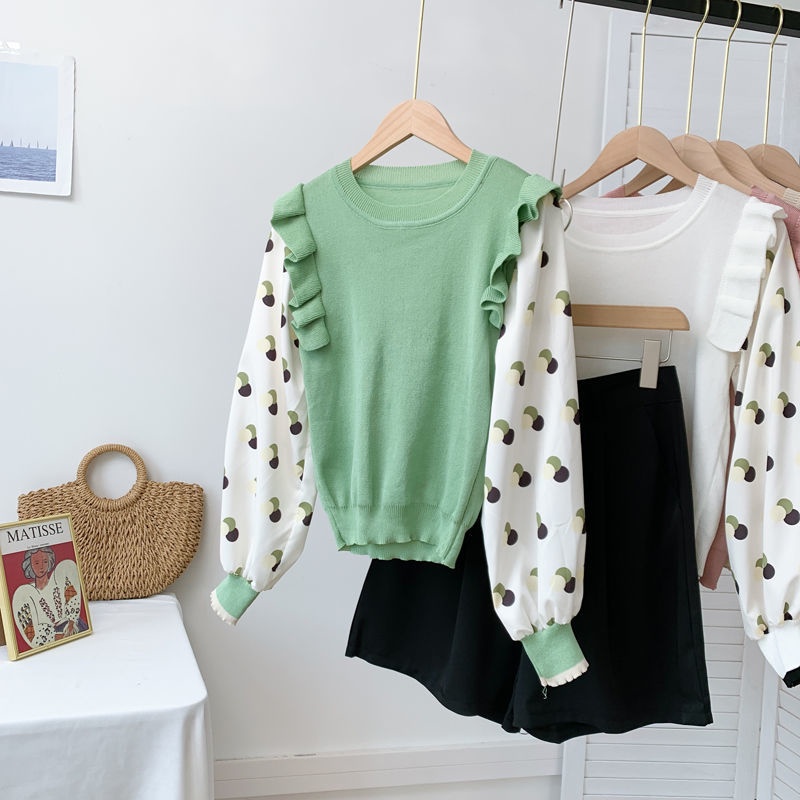 Áo Len Tay Dài Dáng Ôm Thiết Kế Chắp Vá Thời Trang Mới Dành Cho Bạn Nữ