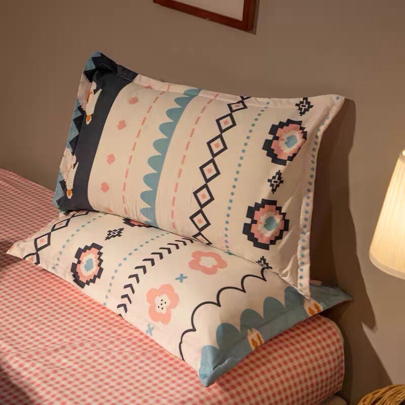 Set Chăn Ga Cotton PoLy Thỏ Hoa Tim Ga Kẻ Caro Trắng Hồng Chất Bền Shinbedding.shop