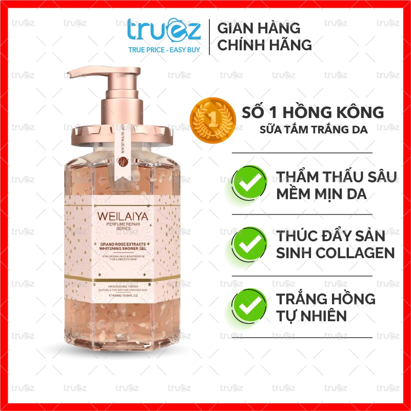 Sữa tắm trắng da Weilaiya [HK] cánh hoa hồng Damask Weilaiya Grand Rose Extracts Whitening Shower Gel 450ml [Chính hãng]