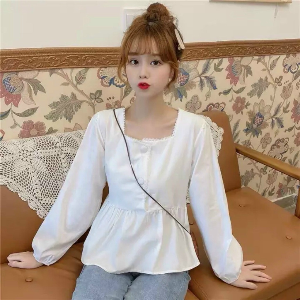 Áo Von Hàn Quốc Cổ Vuông Dài Tay Kèm Phối Nút Gài Xinh Đẹp TTSLA0681