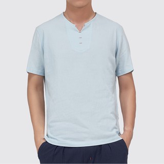 Áo linen cộc tay nam cổ v rough