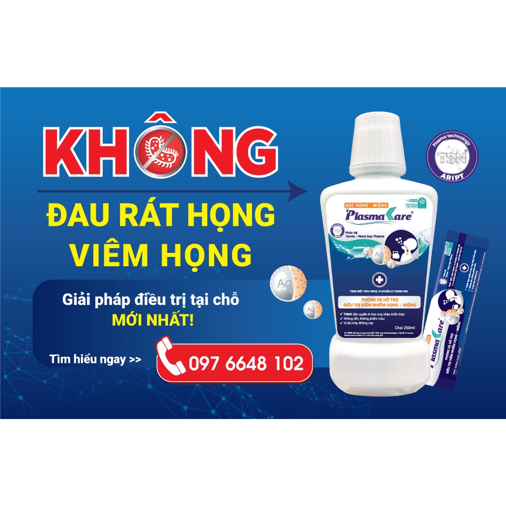 Combo 6 nước súc họng PlasmaKare giảm đau rát họng, phục hồi niêm mạc họng sau hóa, xạ ung thư