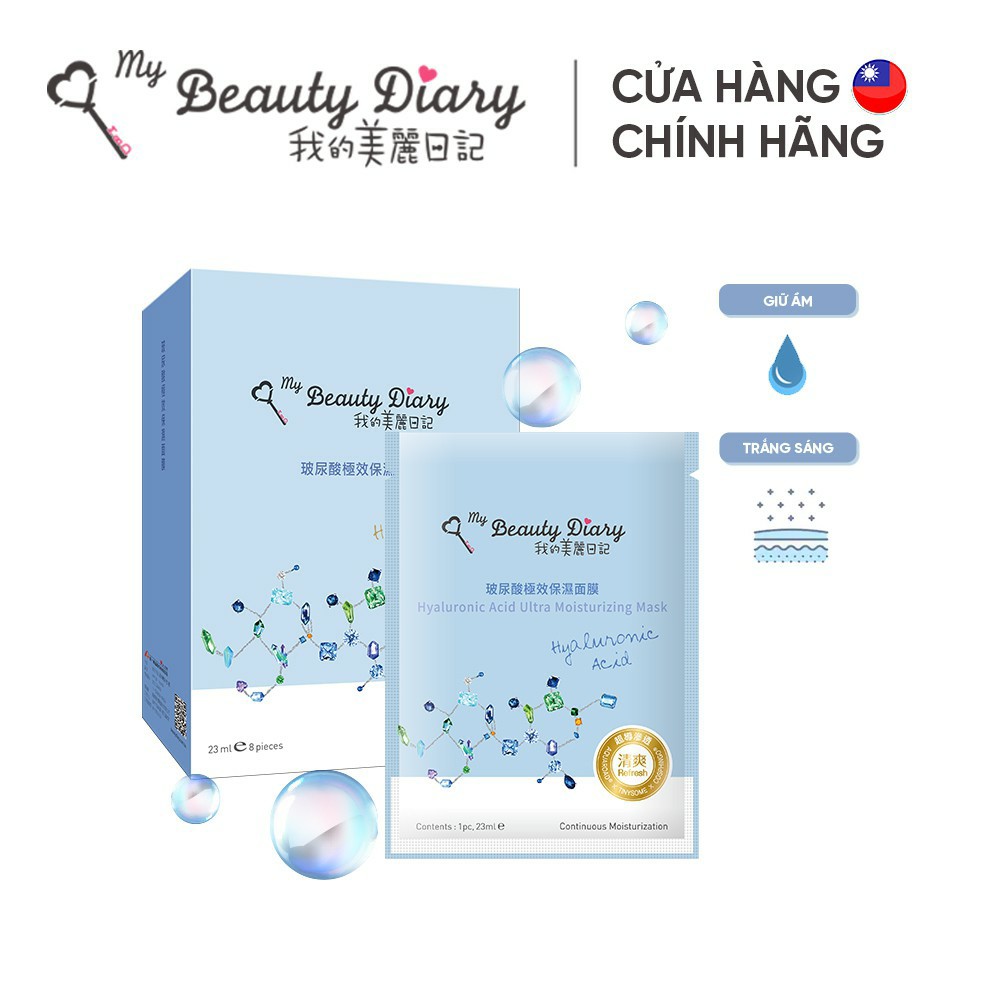 Hộp 8 miếng mặt nạ Cấp nước và dưỡng ẩm My Beauty Diary Taiwan Hyaluronic Acid