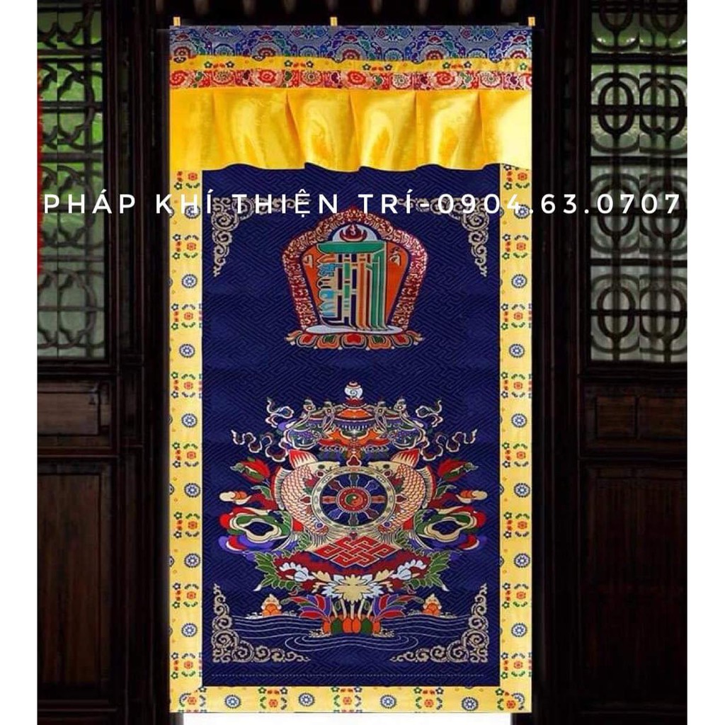 Rèm trang trí cửa gian thờ mật tông ,kích thước 90 x190cm , thêu họa tiết của Phật Giáo Mật Tông