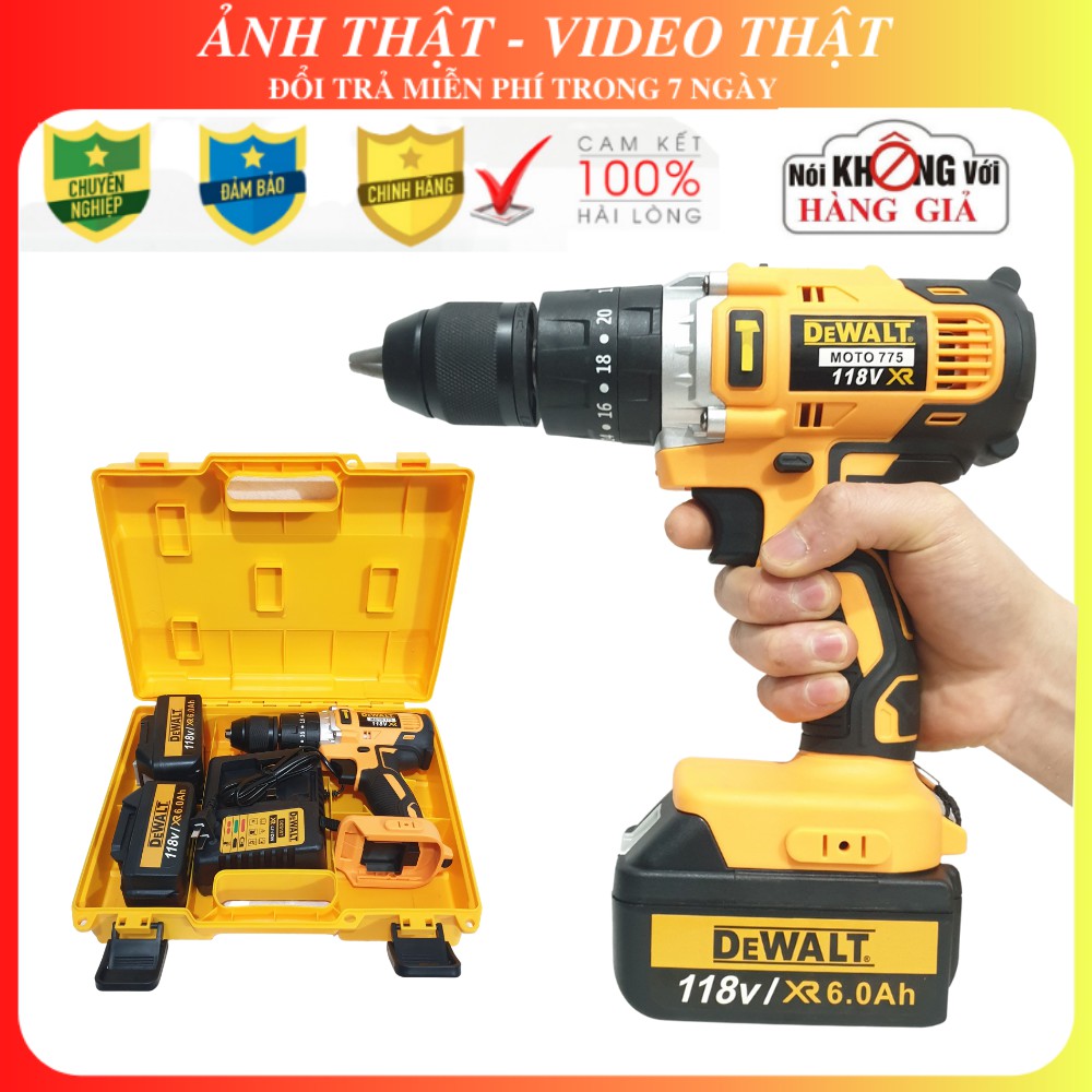 Khoan pin DEWALT 118V - Máy Bắn Vít 2 PIN KHỦNG 10 CELL - 3 chức năng: Khoan bê tông, sắt, gỗ, bắn vít, bắn tôn...