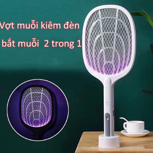 Vợt bắt muỗi kiêm đèn tích điện đa năng 2 in 1- Thiết kế 3 lớp thép không gỉ, an toàn khi sử dụng