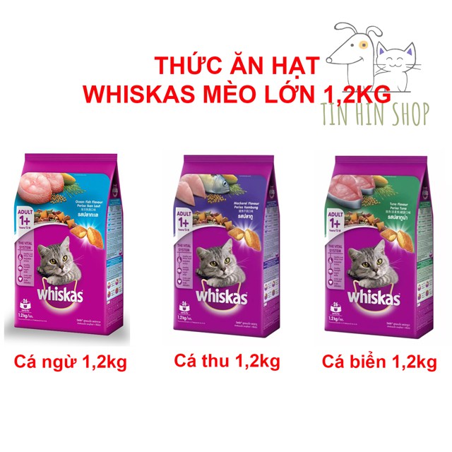 Thức Ăn Mèo Lớn Whiskas 1,2kg vị Cá thu, Cá ngừ, Cá biển